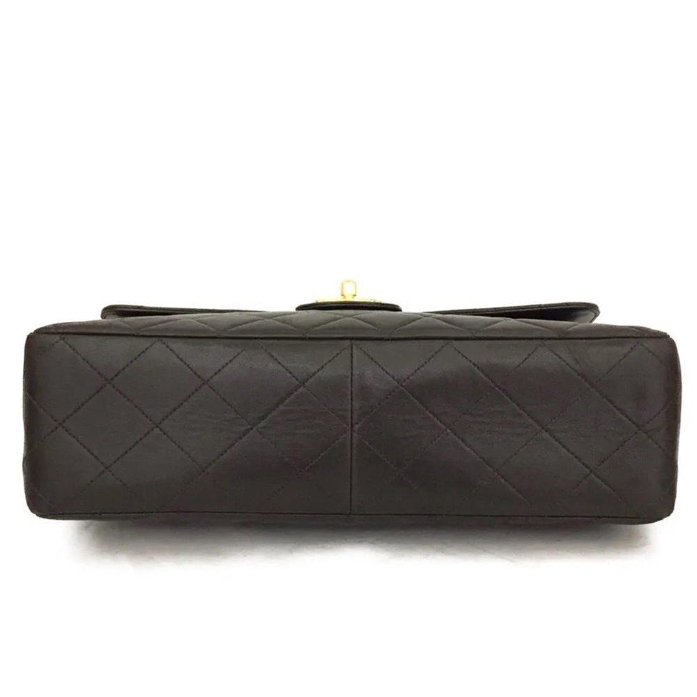 CHANEL Classic Black Leather Jumbo 30 / 24k Gold Chain Flap Bag +Card/Duster + - Picture 9 of 12